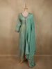 Seafoam Aqua Green Floral Sequins and Zari Embroidered Designed Tissue Silk Anarkali Gown