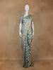 Seafoam Blue Zigzag Designed Satin Saree With Scalloped Embroidered Border - Diadem