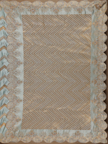 Seafoam Blue Zigzag Designed Satin Saree With Scalloped Embroidered Border - Diadem