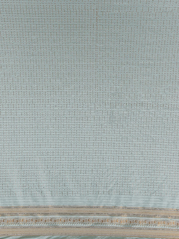 Seafoam Blue Zigzag Designed Satin Saree With Scalloped Embroidered Border - Diadem