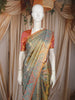 Seafoam Blue and Gold Floral Zari Woven Design Pure Kanchipuram Silk Saree with Birds Motif Border
