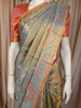 Seafoam Blue and Gold Floral Zari Woven Design Pure Kanchipuram Silk Saree with Birds Motif Border