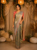 Seafoam Blue and Gold Floral Zari Woven Design Pure Kanchipuram Silk Saree with Birds Motif Border