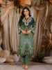 Seafoam Green Floral Vintage Printed Design Crepe Straight Cut Salwar Suit