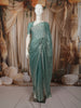 Seafoam Green Vertical Striped Beads Embroidered Design Pure Tissue Silk Party Wear Saree with Designer  Border