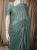 Seafoam Green Vertical Striped Beads Embroidered Design Pure Tissue Silk Party Wear Saree with Designer  Border