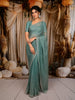 Seafoam Green Vertical Striped Beads Embroidered Design Pure Tissue Silk Party Wear Saree with Designer  Border
