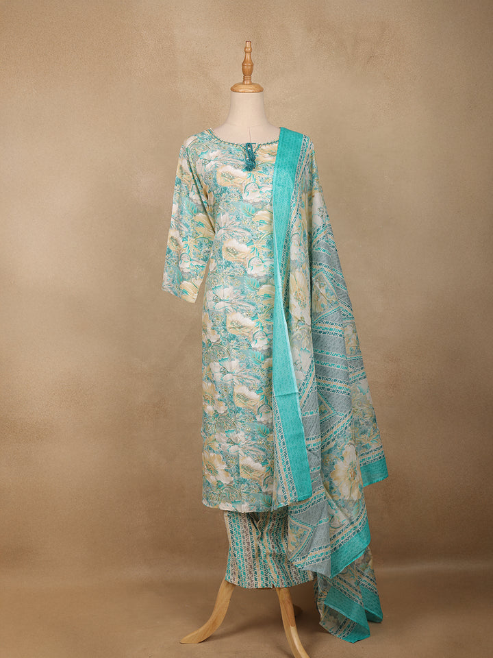 Seafoam Green Floral Design Printed Cotton Salwar Suit - Diadem