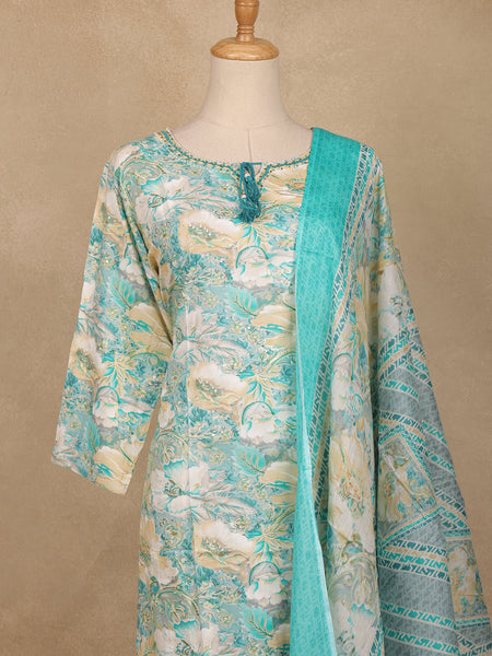 Seafoam Green Floral Design Printed Cotton Salwar Suit - Diadem