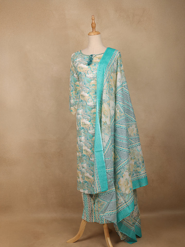 Seafoam Green Floral Design Printed Cotton Salwar Suit - Diadem