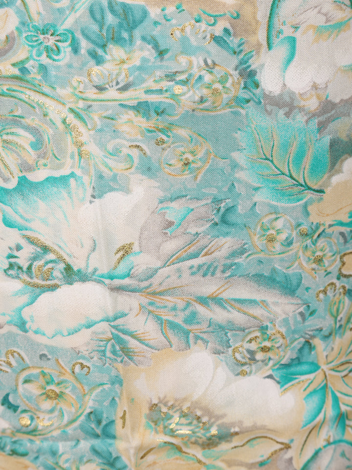 Seafoam Green Floral Design Printed Cotton Salwar Suit - Diadem