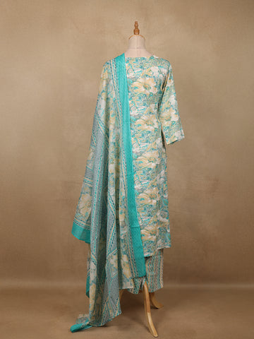 Seafoam Green Floral Design Printed Cotton Salwar Suit - Diadem