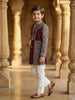 Wine Kids Sherwani Embellished with Sequins and Floral Design with Pearls Mala