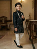 Navy Blue Floral Sequins Embroidered Velvet Kids Sherwani Set