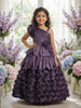 Dark Mauve 3D Floral Designed Organza Party Wear Gown for Girls