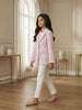 Pink And White Houndstooth Pattern Double-Breasted Blazer With Gold Buttons