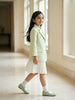 Pista Green Plain Cotton Blend Blazer for Girls