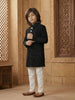 Black Bead Embroidered Indo-Western Kids Viscose Sherwani With White Pajama