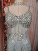 Silver Blue Heavy Mirror and Beads Embroidered Design Shimmer Party Wear Corset Gown with Choker Dupatta