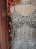 Silver Blue Heavy Mirror and Beads Embroidered Design Shimmer Party Wear Corset Gown with Choker Dupatta