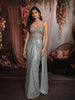Silver Blue Heavy Mirror and Beads Embroidered Design Shimmer Party Wear Corset Gown with Choker Dupatta