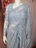 Silver Blue Heavy Sequins and  Beads Embroidered Design Net Party Wear Saree with Matching Stitched Full Sleeve Designer Blouse