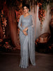 Silver Blue Heavy Sequins and  Beads Embroidered Design Net Party Wear Saree with Matching Stitched Full Sleeve Designer Blouse