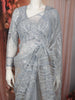 Silver Blue Heavy Sequins and  Beads Embroidered Design Net Party Wear Saree with Matching Stitched Full Sleeve Designer Blouse