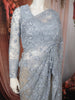 Silver Blue Heavy Sequins and  Beads Embroidered Design Net Party Wear Saree with Matching Stitched Full Sleeve Designer Blouse