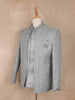 Silver Grey Beads Embroidered Jacquard Men's Suit With Chain Brooch Detailing - Diadem