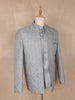 Silver Grey Beads Embroidered Jacquard Men's Suit With Chain Brooch Detailing - Diadem