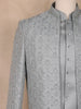 Silver Grey Beads Embroidered Jacquard Men's Suit With Chain Brooch Detailing - Diadem