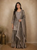 Silver Grey Floral Beads Embroidered Design Organza Palazzo Suit with Dupatta