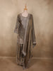 Silver Grey Floral Beads Embroidered Design Organza Palazzo Suit with Dupatta