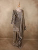 Silver Grey Floral Beads Embroidered Design Organza Palazzo Suit with Dupatta