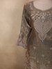 Silver Grey Floral Beads Embroidered Design Organza Palazzo Suit with Dupatta