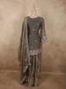 Silver Grey Floral Beads Embroidered Design Organza Palazzo Suit with Dupatta