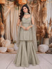 Silver Grey Floral Beads and Mirror Embroidered Design Tissue Silk Fancy Palazzo Suit with Choker Dupatta