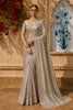 Silver Grey Floral Jacquard Woven Pure Tissue Silk Saree with Pastel Designer Border