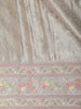 Silver Grey Floral Jacquard Woven Pure Tissue Silk Saree with Pastel Designer Border