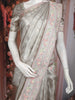 Silver Grey Floral Jacquard Woven Pure Tissue Silk Saree with Pastel Designer Border