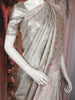 Silver Grey Floral Jacquard Woven Pure Tissue Silk Saree with Pastel Designer Border