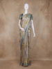Silver Grey Floral Printed Design Tissue Silk Saree with Zari Border