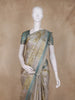 Silver Grey Floral Printed Design Tissue Silk Saree with Zari Border