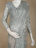 Silver Grey Floral Sequins Embroidered Design Net Designer Saree with Full Sleeve Blouse