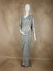 Silver Grey Floral Sequins Embroidered Design Net Designer Saree with Full Sleeve Blouse