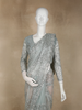 Silver Grey Floral Sequins Embroidered Design Net Designer Saree with Full Sleeve Blouse