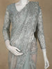 Silver Grey Floral Sequins Embroidered Design Net Designer Saree with Full Sleeve Blouse