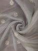 Silver Grey Floral Thread Embroidered Design Pure Organza Saree with Floral Border