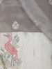 Silver Grey Floral Thread Embroidered Design Pure Organza Saree with Floral Border